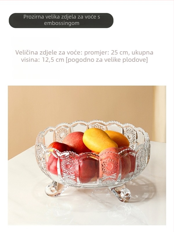 Stakleni pladanj za voće s tri noge, Nero, moderan minimalistički dizajn, vrhunska kvaliteta.
