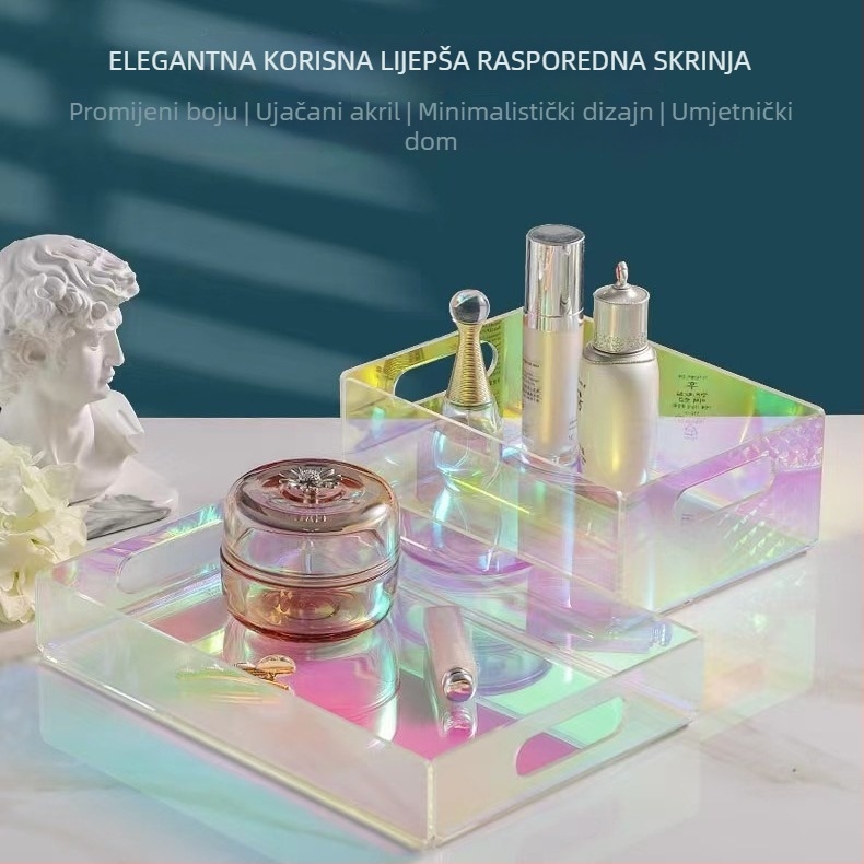 Pravokutni akrilni pladanj za skladištenje voća, čaja i kozmetike — stil laganog luksuza, prilagodljiva završna obrada