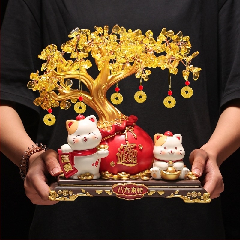 Srećna mačka – stolna dekoracija od smole, jednostavan moderni stil, pogodna za preseljenje i poslovne/promocijske poklone