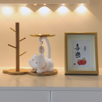 Tava za ključevima s motivom srećne mačke - smola, jednostavan moderni stil, prilagodljiva dekoracija