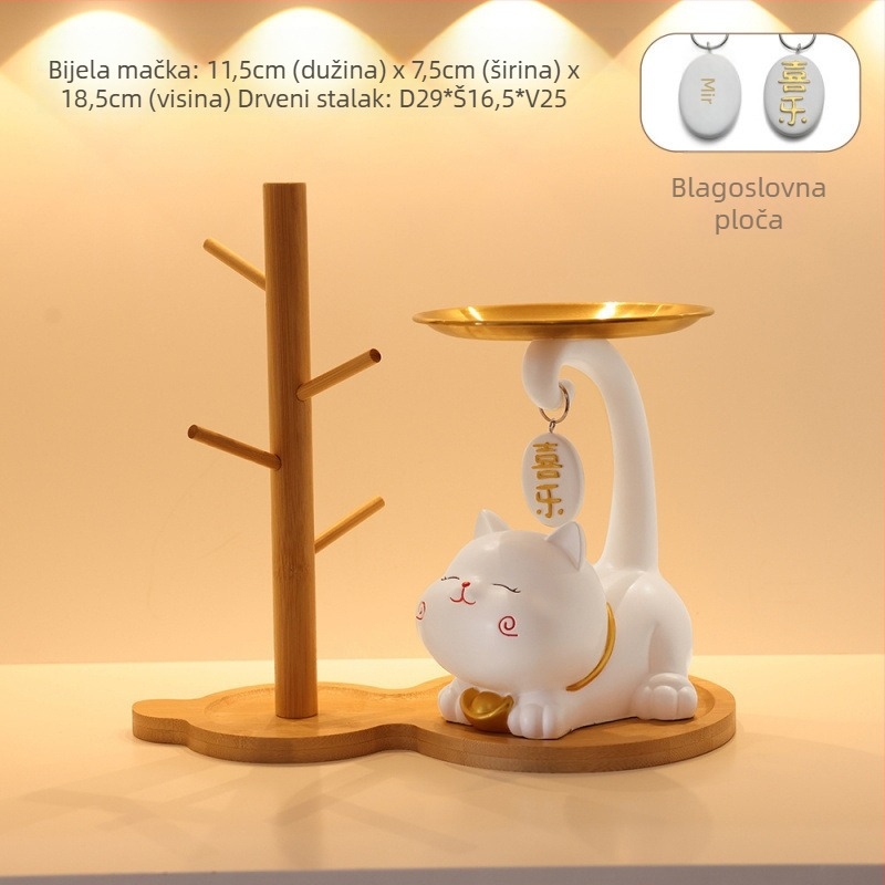 Tava za ključevima s motivom srećne mačke - smola, jednostavan moderni stil, prilagodljiva dekoracija