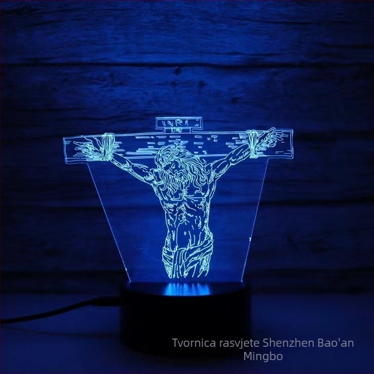 3D noćna lampica u obliku križa sa LED-om, akrilni abažur, napajanje iz mreže ili baterije, dodirno upravljanje
