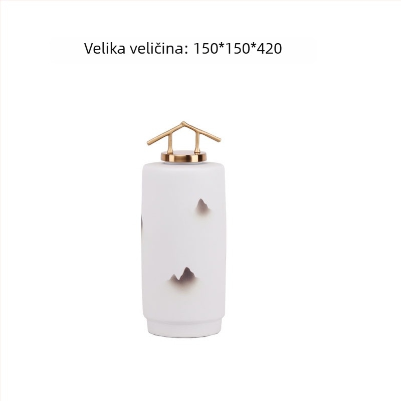 Mu Jing keramičko-metalna vaza u kineskom stilu s pejzažnom porcelinskom dekoracijom za dnevni boravak i studijsku sobu