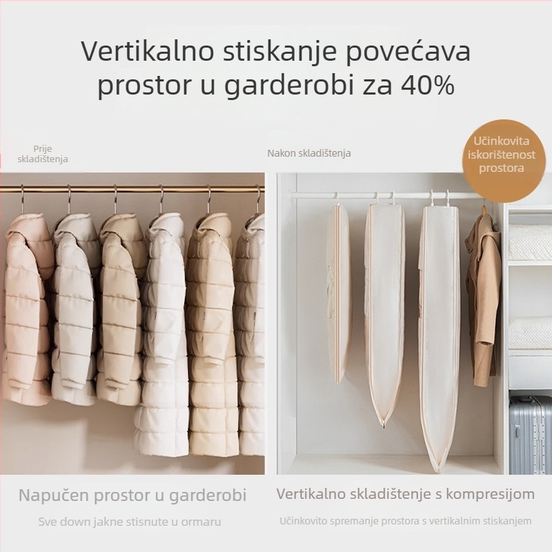 Torba za pohranu jakne s visećim dizajnom — satenski materijal, prašini otporan i vlage otporan, kompresija bez zraka za kućno skladištenje