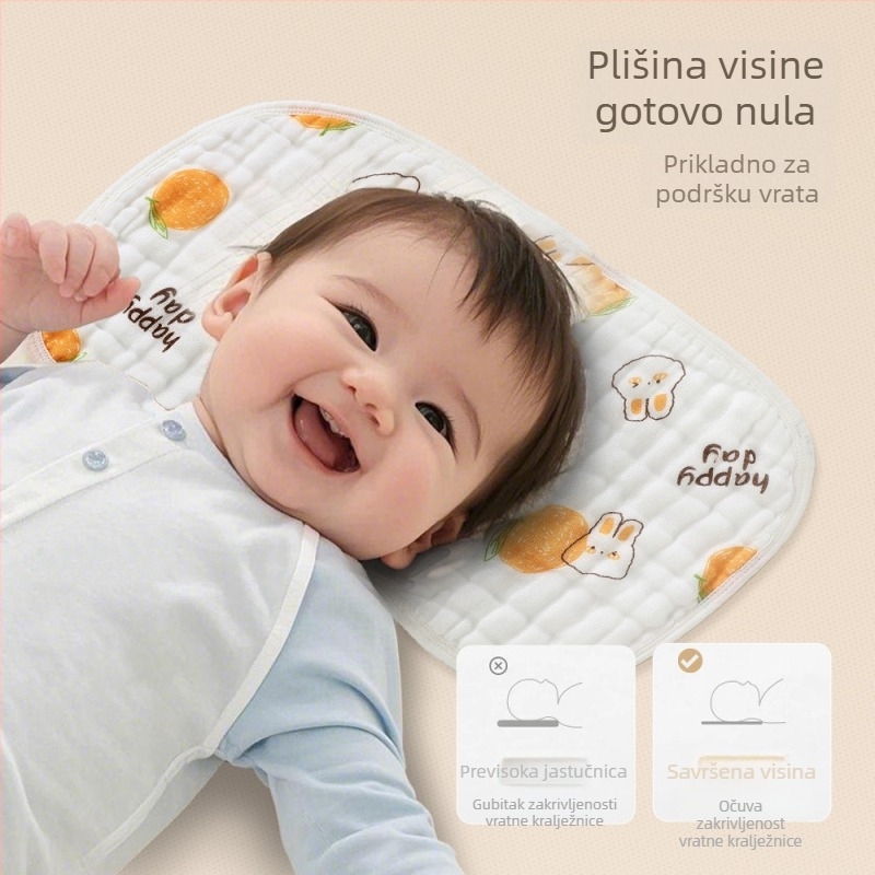 Komplet pamučnih jastučnica za novorođenče: 12-slojni jastuk, jastuk u obliku oblaka i plosnati jastuk od gaze — prozračan i upija znoj