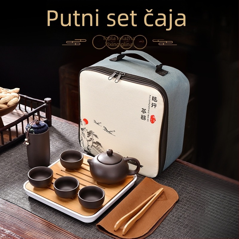 Prenosivi set za čaj od Zisha gline s putnom torbom, bambusovim pladnjem i prilagodljivim logotipom, za 3–5 osoba