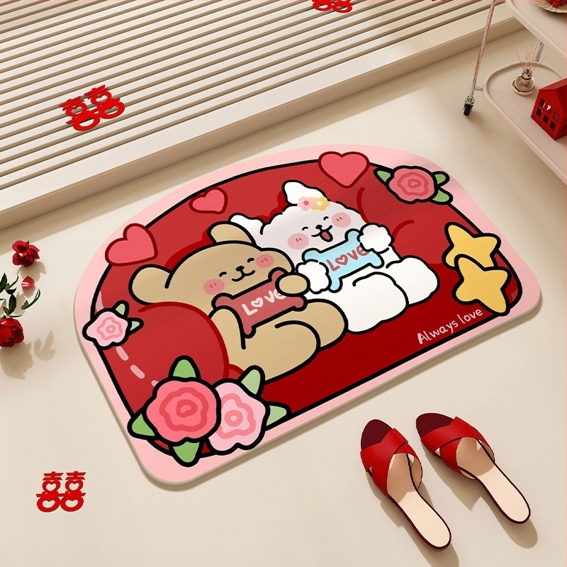 Kupaonska prostirka s dizajnom crt šteneta, protuklizna, diatomitna glina, toplinski prijenos, oblik vanzemaljca, set dekoracije za vjenčanje