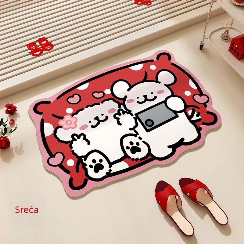 Kupaonska prostirka s dizajnom crt šteneta, protuklizna, diatomitna glina, toplinski prijenos, oblik vanzemaljca, set dekoracije za vjenčanje