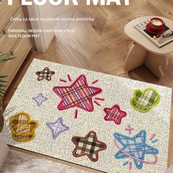 Ulazni tepih s uzorkom zvjezdice, PVC, tkanje od svilenih petlji, za ulaz, ručno pranje, crtani stil