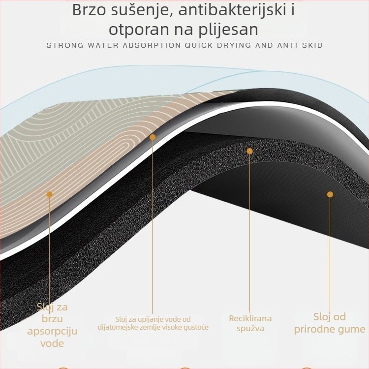 Polukružni apsorpcijski tepih od diatomita za kupaonicu, protuklizni