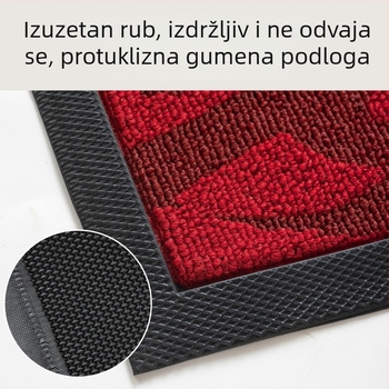Crveni ulazni tepih s laserskim izvezenim uzorkom, protuklizni i otporan na mrlje.