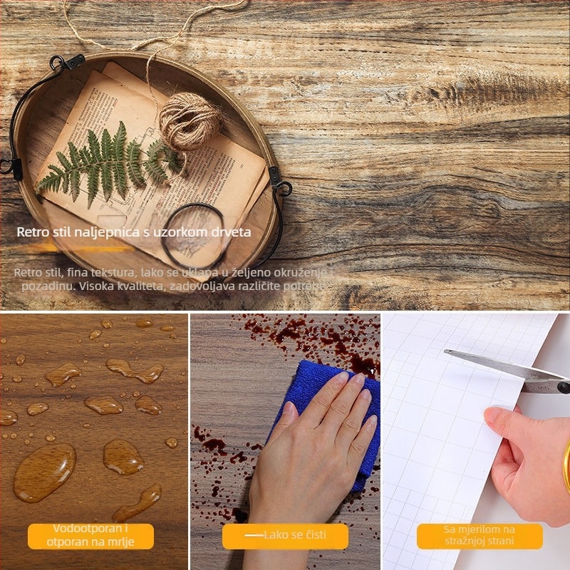 Self-adhesive tapeta s uzorkom drveta za obnovu namještaja – imitacija drveta, vodootporna, za ormare, komode i radne ploče.