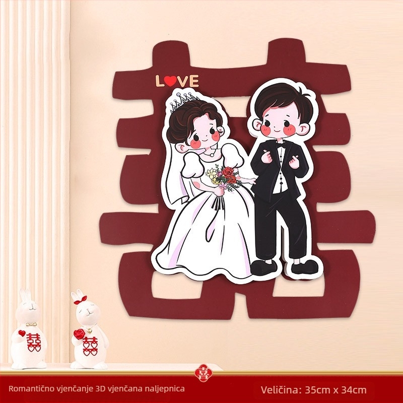 3D vjenčani crtani naljepnica sretna riječ na vratima i sobama — Materijal: Papir; Uvoz: Ne; Marka: Drugo; Kategorija: Sretna riječ