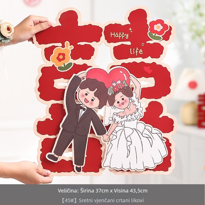 Svadbena naljepnica za vrata s motivom sretnog znaka, papirnati materijal; marka Yudi; tip ceremonije: crtana riječ sreće; kategorija: riječ sreće