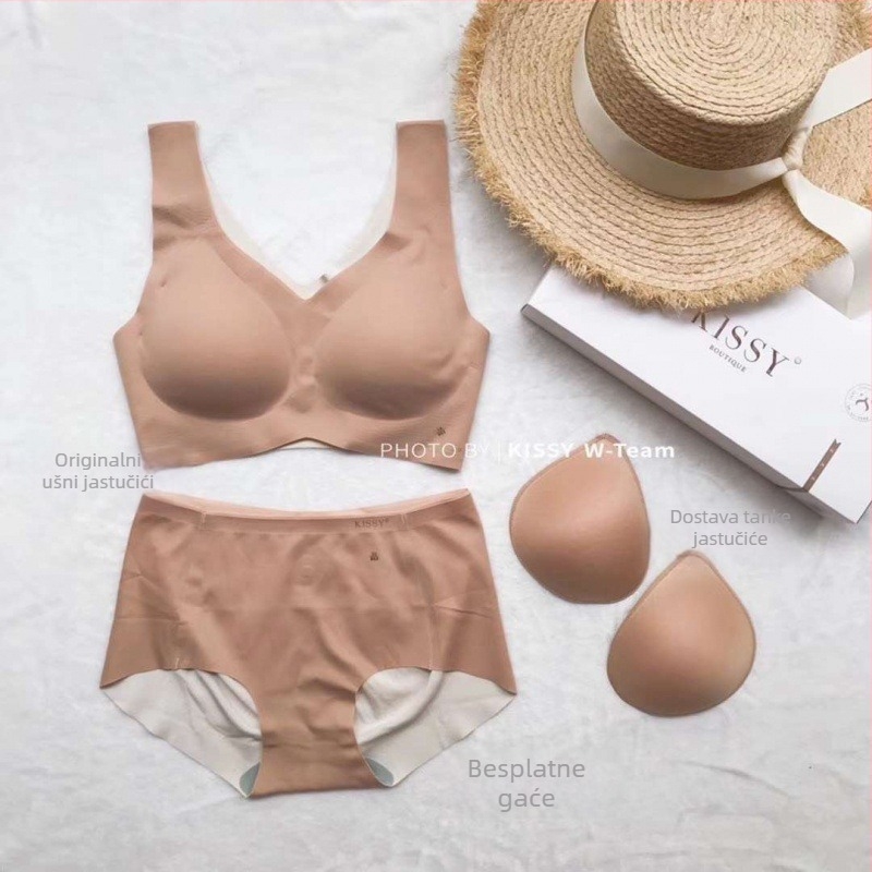 Bežični push-up set grudnjaka, 3/4 košarica, srednji oblik košarice, fiksne dvostruke naramenice, Lycra Spandex tkanina