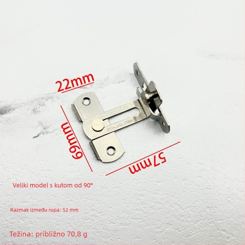 Nehrđajući čelični dverni zatvarač – Tip A, 90° brava, elektroplati završna obrada, Jinhao Hardware, moderni minimalistički dizajn za kupaonske klizne vrata