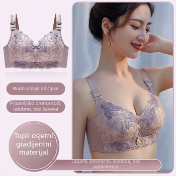 Čipkasti push-up grudnjak, bez kostiju, šivan, podesive trake, košarice od pjene, stražnje kopčanje s četiri reda kopči