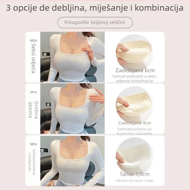 Najlon grudnjak s košaricama 3/4, oblikovane gornje tanke i donje debele košarice, fiksne dvostruke naramenice, bez leđa, bezšivni dizajn