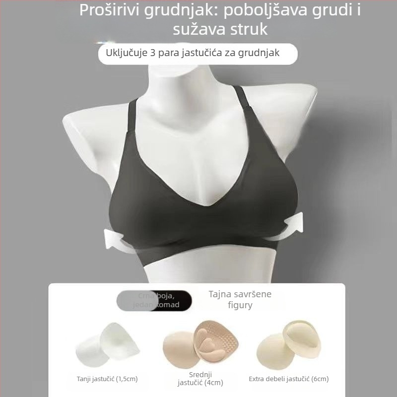 Najlon grudnjak s košaricama 3/4, oblikovane gornje tanke i donje debele košarice, fiksne dvostruke naramenice, bez leđa, bezšivni dizajn
