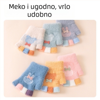 Dječje rukavice 0–3 godine, jesen-zima, najlon, fleece podstava, rukavice s pola prsta, crtani uzorak, tople