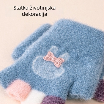 Dječje rukavice 0–3 godine, jesen-zima, najlon, fleece podstava, rukavice s pola prsta, crtani uzorak, tople
