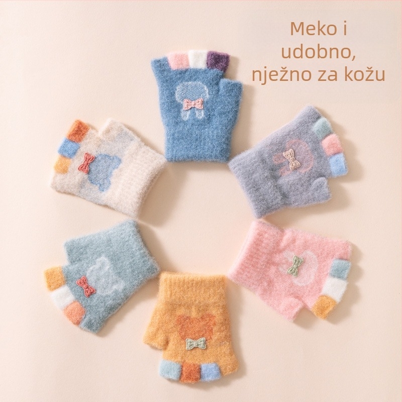 Dječje rukavice 0–3 godine, jesen-zima, najlon, fleece podstava, rukavice s pola prsta, crtani uzorak, tople