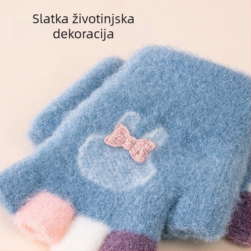 Dječje rukavice 0–3 godine, jesen-zima, najlon, fleece podstava, rukavice s pola prsta, crtani uzorak, tople