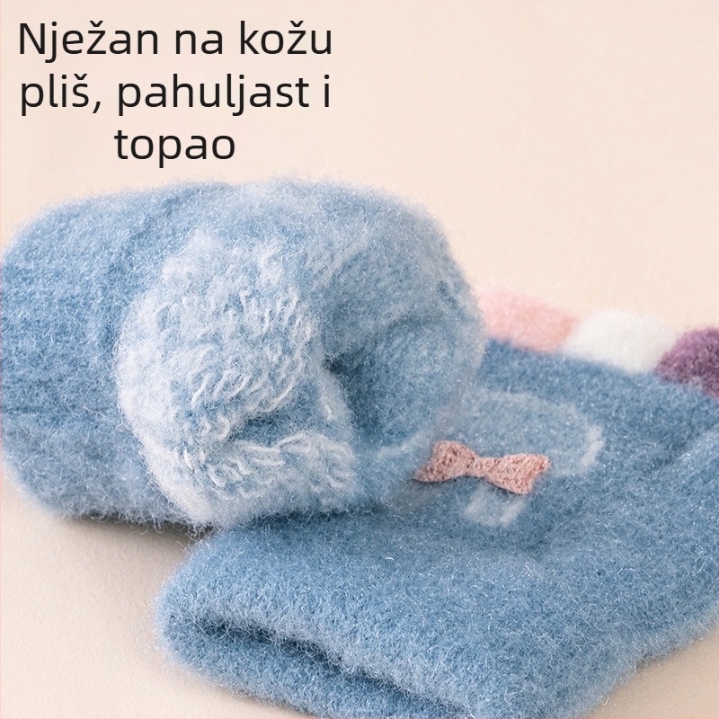 Dječje rukavice 0–3 godine, jesen-zima, najlon, fleece podstava, rukavice s pola prsta, crtani uzorak, tople