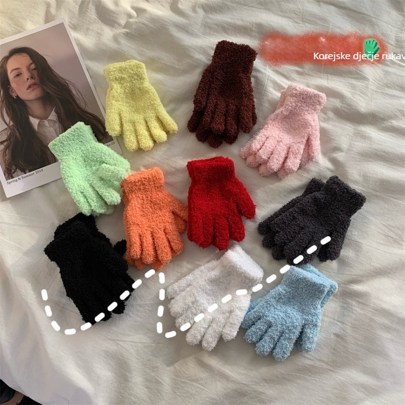 Unisex rukavice od coral fleece-a, pletene, tople za zimu i jesen, pet prstiju, zima 2021