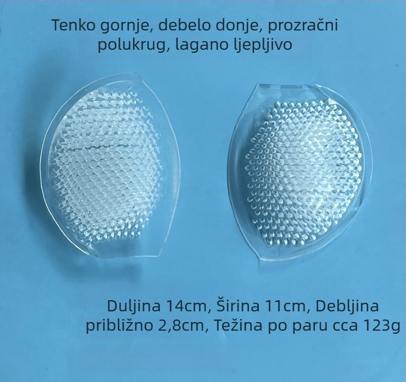 Silikonska umetnuta podrška za prsa s ugrađenim jastučićem, u obliku školjke i polumjesečnim umetkom, proziran uzorak s ćelijama saća