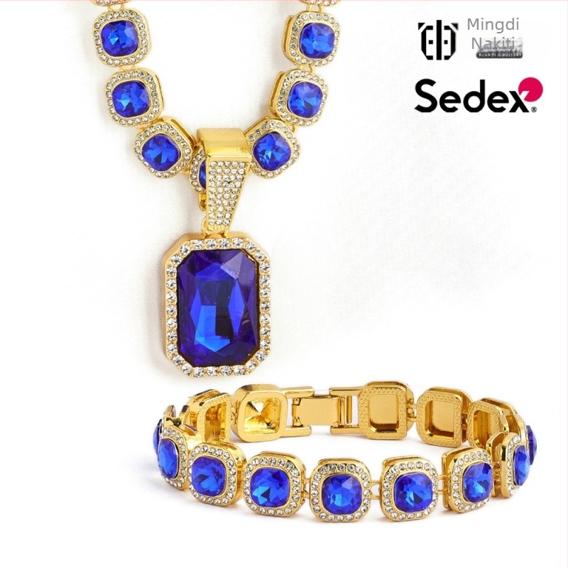 Yidi Jewelry Unisex kubanska lančić ogrlica s umjetnim kristalom i privjeskom od legure, hip-hop geometrijski stil