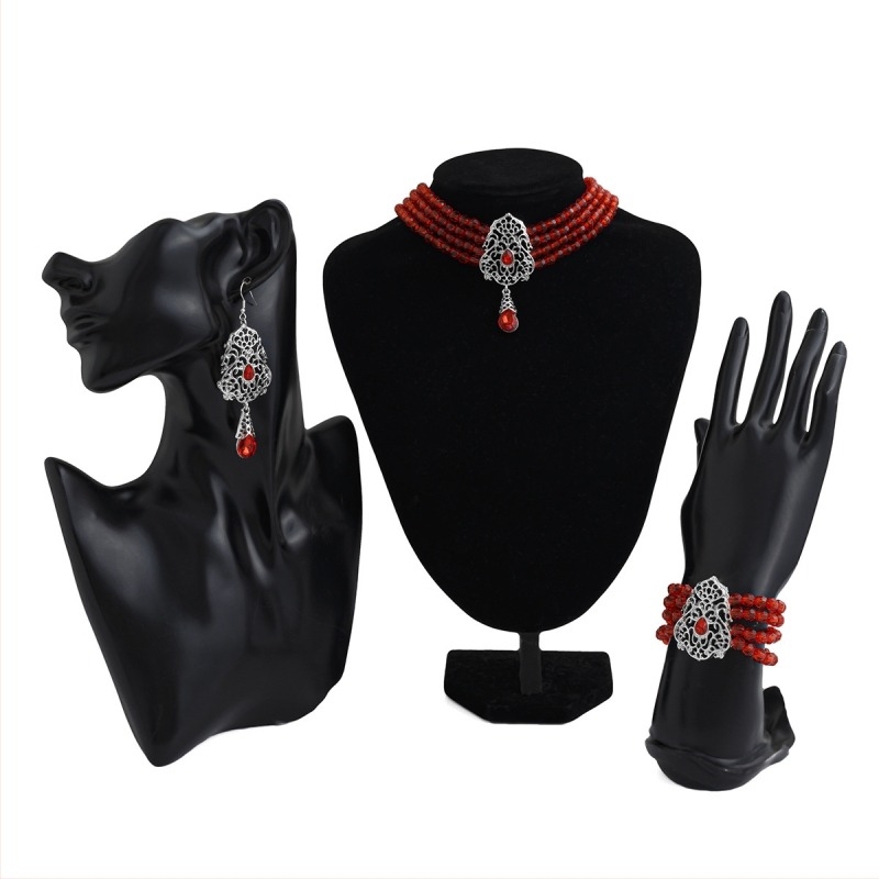 Geometrijski chokers ogrlica s kvadratnim kristalima i imitacijskim perlama, višeslojni lanac s kugličnim perlicama, lagani luksuzni stil