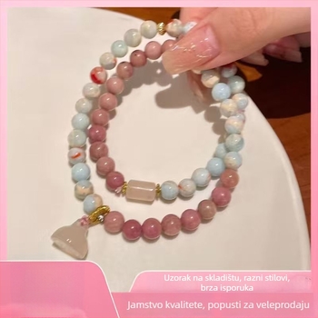 Narukvica s perlicama od kamena Shoushan i kristalnim akcentima, lotus oblik, ručna izrada, novi kineski stil, unisex, 22 perle