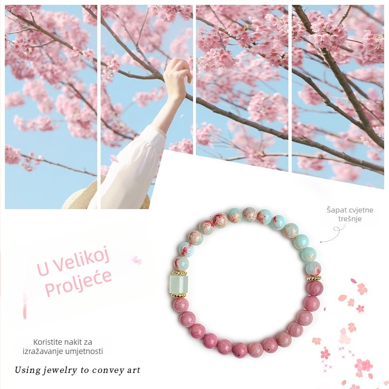 Narukvica s perlicama od kamena Shoushan i kristalnim akcentima, lotus oblik, ručna izrada, novi kineski stil, unisex, 22 perle