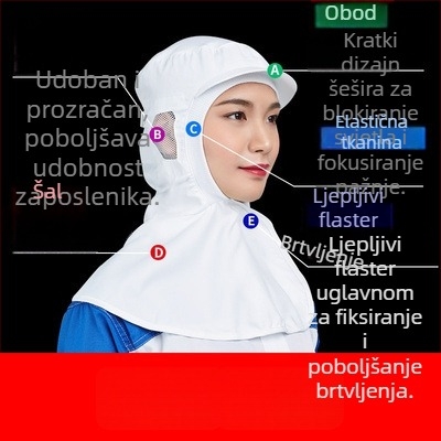Šešir s plosnatim vrhom, prozračan, zaštita od prašine za prehrambenu industriju