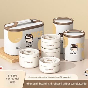 Kutija za ručak od nehrđajućeg čelika, okrugla, 1–2 L, višeslojna s poklopcem, izolirana i kompatibilna s mikrovalnom pećnicom