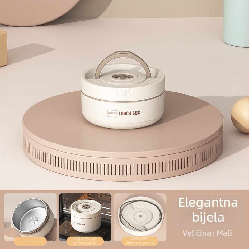 Kutija za ručak od nehrđajućeg čelika, okrugla, 1–2 L, višeslojna s poklopcem, izolirana i kompatibilna s mikrovalnom pećnicom