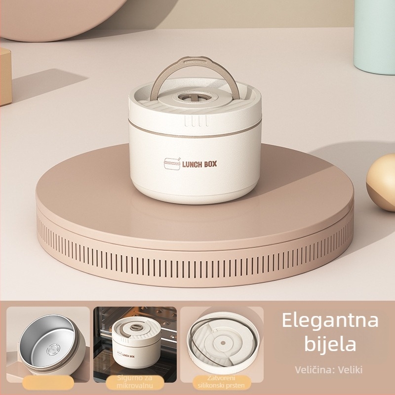 Kutija za ručak od nehrđajućeg čelika, okrugla, 1–2 L, višeslojna s poklopcem, izolirana i kompatibilna s mikrovalnom pećnicom