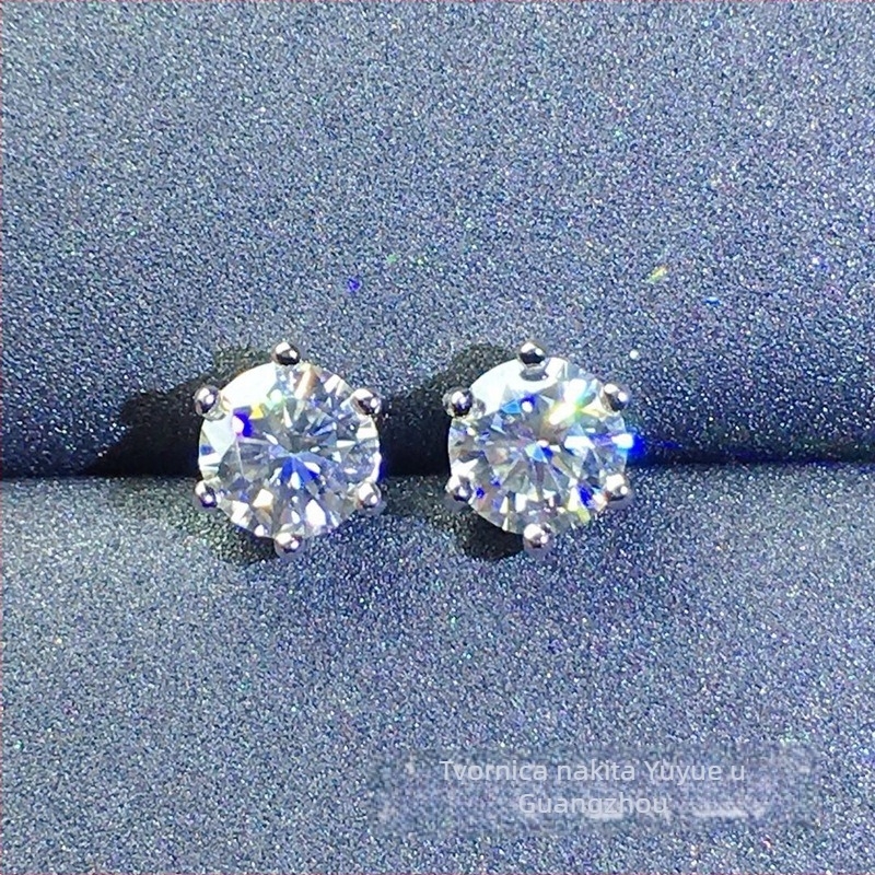 Moissanite stud naušnice, S925 srebro, okruglog oblika, Eight Hearts and Eight Arrows rez, unisex