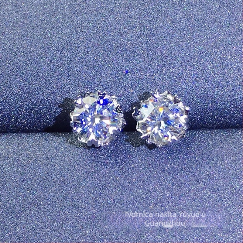 Moissanite stud naušnice, S925 srebro, okruglog oblika, Eight Hearts and Eight Arrows rez, unisex