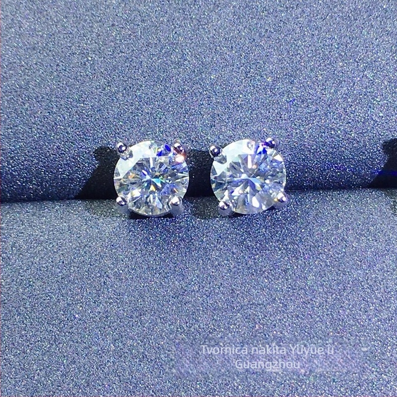 Moissanite stud naušnice, S925 srebro, okruglog oblika, Eight Hearts and Eight Arrows rez, unisex