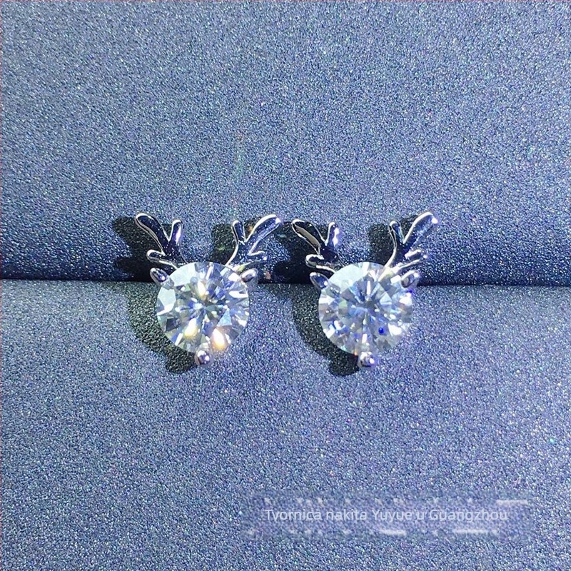 Moissanite stud naušnice, S925 srebro, okruglog oblika, Eight Hearts and Eight Arrows rez, unisex