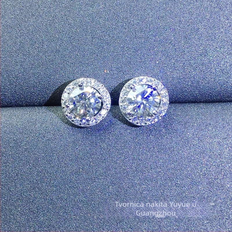 Moissanite stud naušnice, S925 srebro, okruglog oblika, Eight Hearts and Eight Arrows rez, unisex