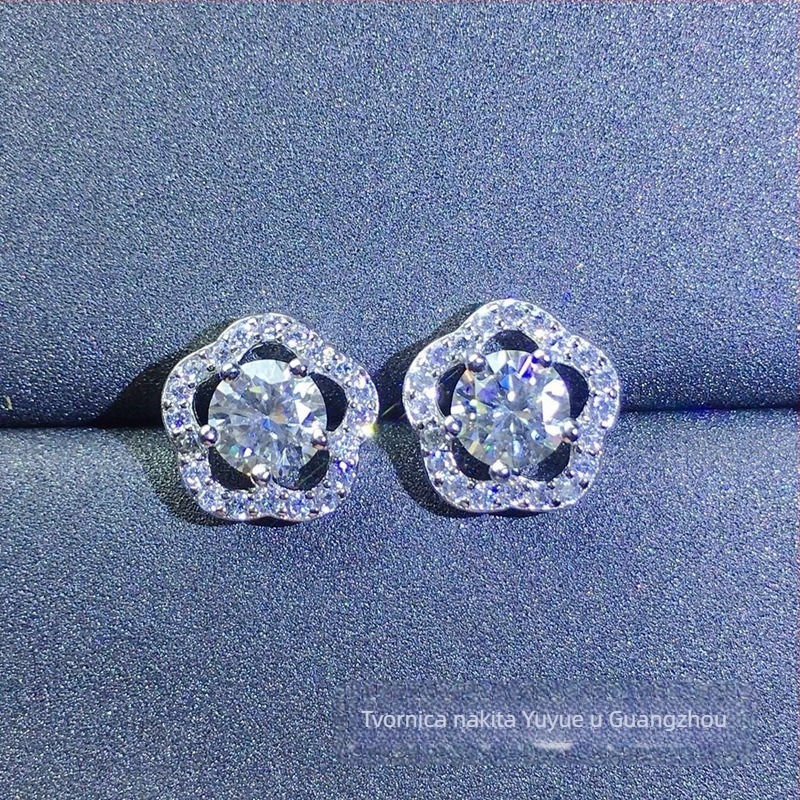 Moissanite stud naušnice, S925 srebro, okruglog oblika, Eight Hearts and Eight Arrows rez, unisex