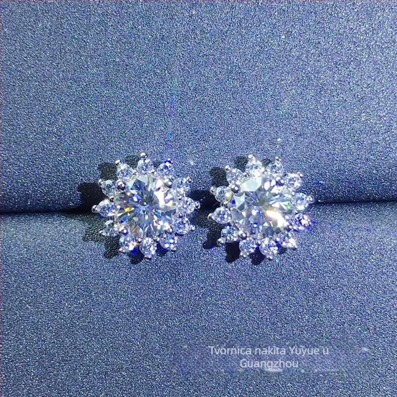 Moissanite stud naušnice, S925 srebro, okruglog oblika, Eight Hearts and Eight Arrows rez, unisex