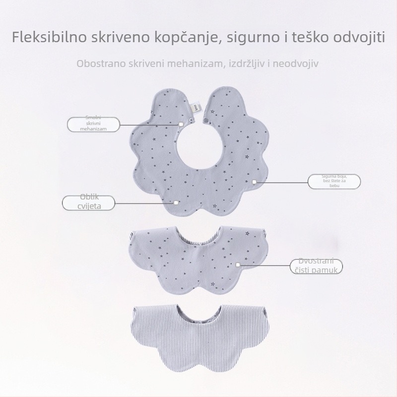 Bejbi dvostrani korejskog stila bib, 100% pamuk, anti-slina, unisex, za novorođenčad, jesen-zima