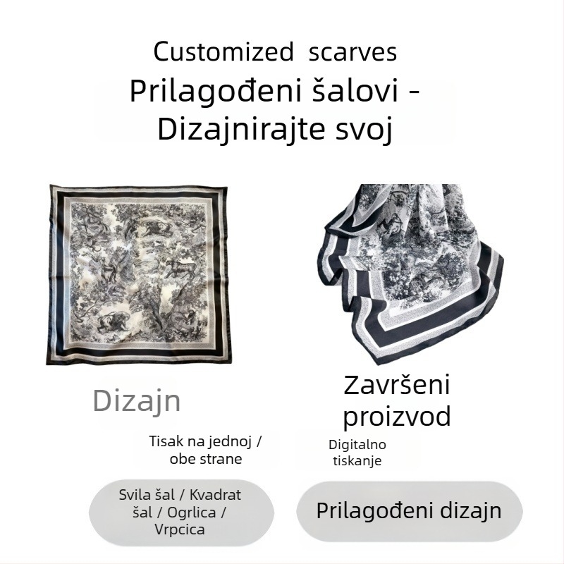 Poliesterska kvadratna šal, warp-knitted tkanje, književno retro stil, porijeklo Dongyang