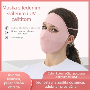 Ženska maska od ice silk s UV zaštitom, potpuno prekrivanje lica i vrata, prozračna za vožnju biciklom