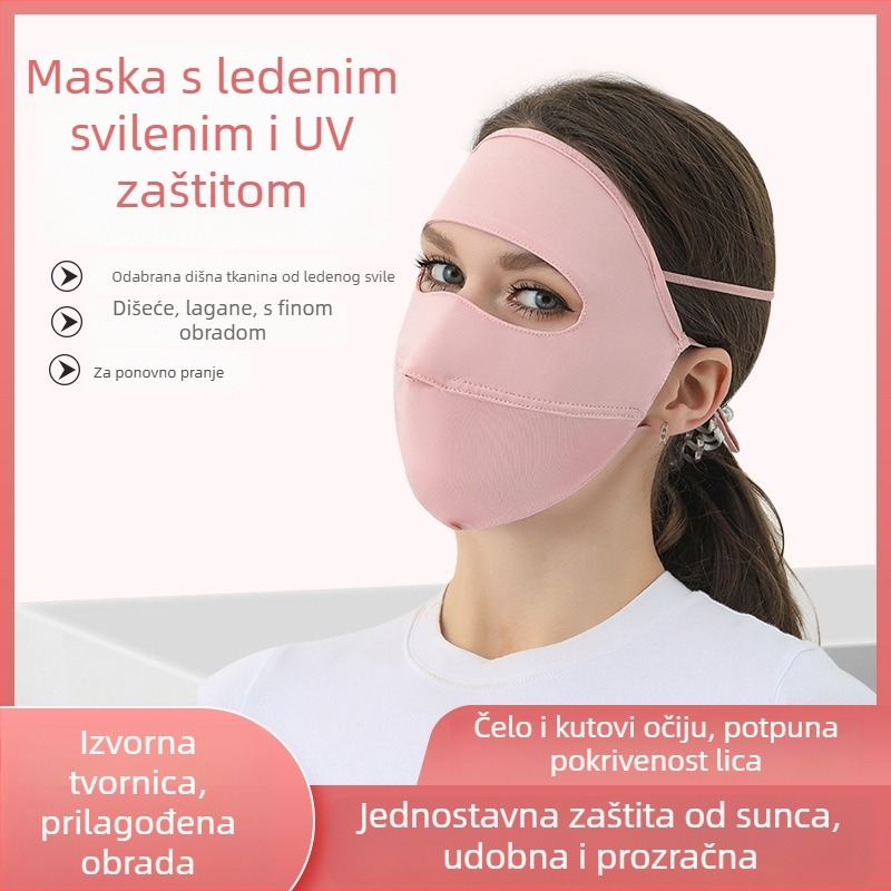 Ženska maska od ice silk s UV zaštitom, potpuno prekrivanje lica i vrata, prozračna za vožnju biciklom