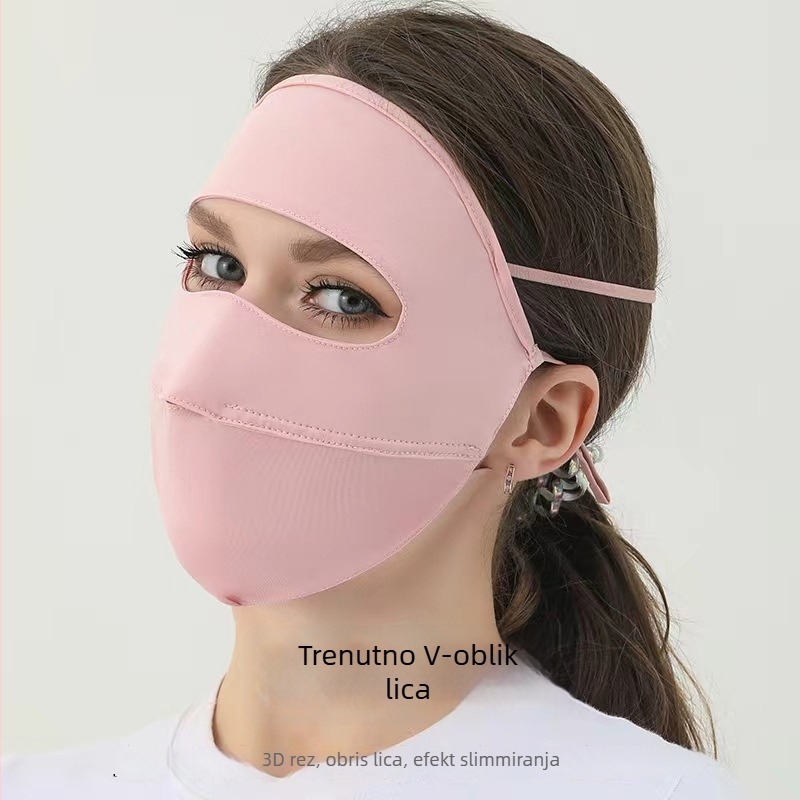 Ženska maska od ice silk s UV zaštitom, potpuno prekrivanje lica i vrata, prozračna za vožnju biciklom